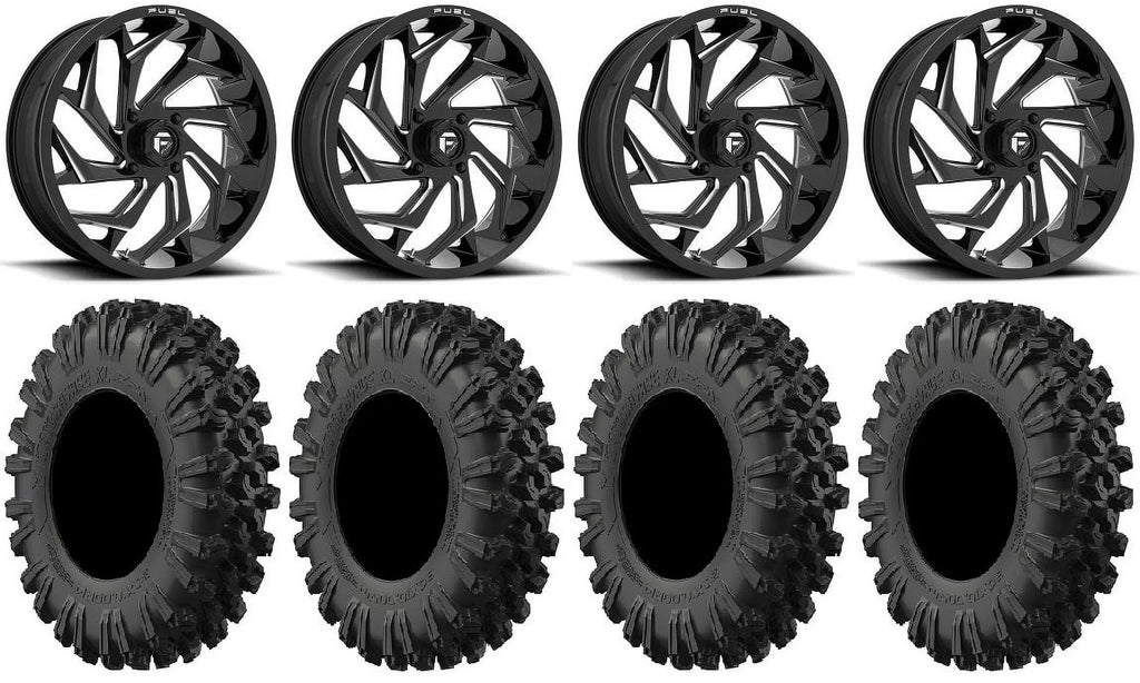 Fuel Reaction 18" Wheels Black 40" MotoRavage  Tires Kawasaki Teryx Mule