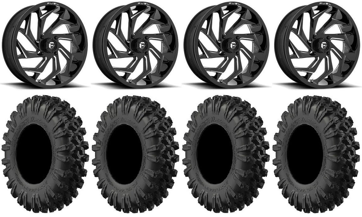 Fuel Reaction 18" Wheels Black 40" MotoRavage  Tires Kawasaki Teryx Mule