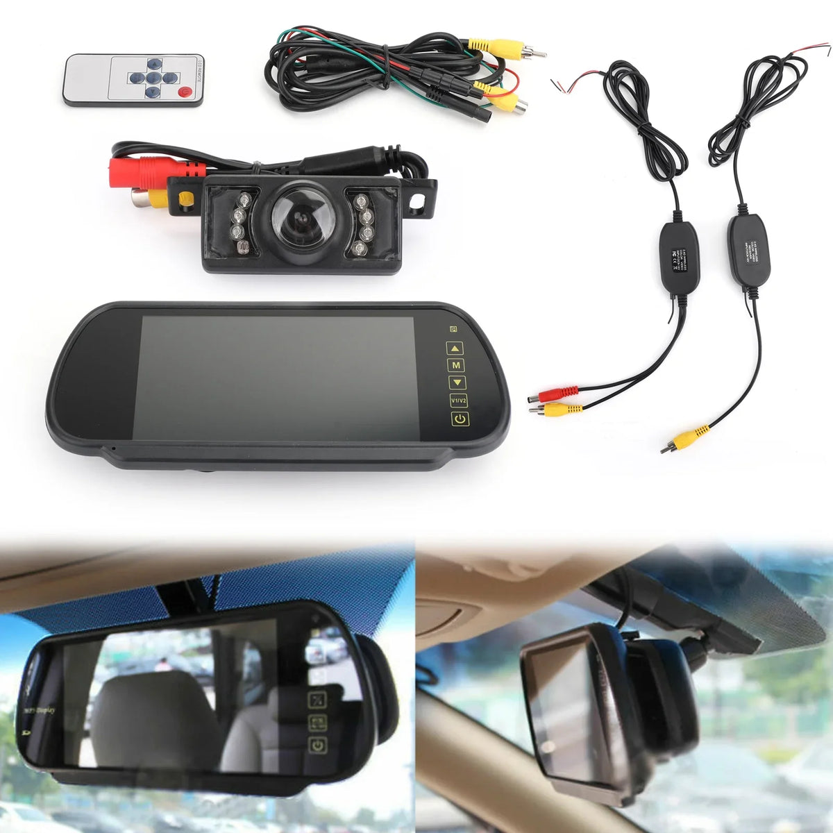 7" Mirror Monitor Wireless Car Rear View Kit +  Night Rear View Camera