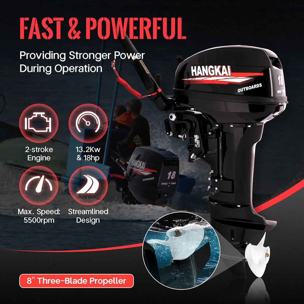 Fichiouy 2 Stroke 18  Outboard Motor Fishing Boat Engine Heavy Duty Water Cooling  System 246CC