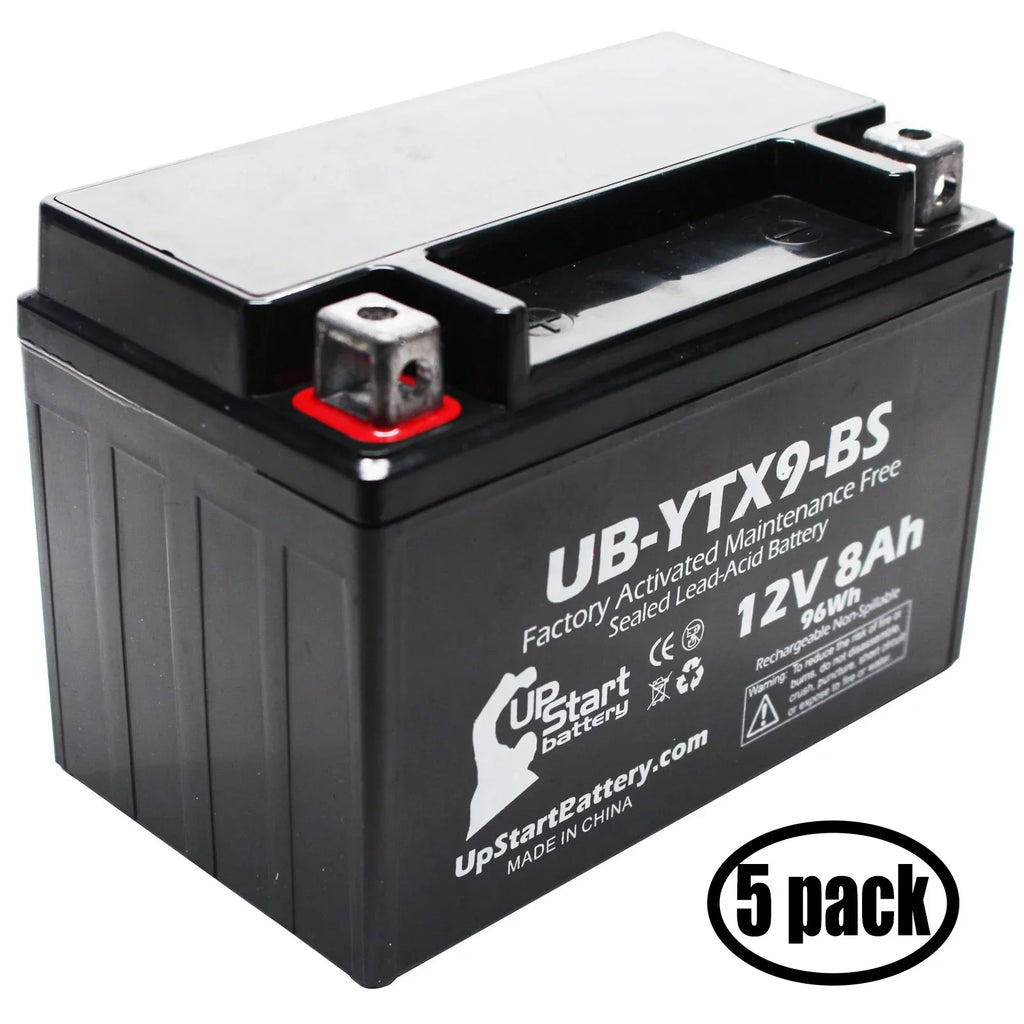 5-Pack UpStart Battery Replacement for 1999 Suzuki -R600 600CC Factory Activated, Maintenance Free, Motorcycle Battery - 12V, 8Ah, -YTX9-