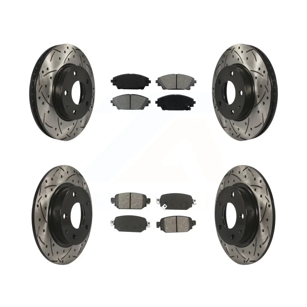 Transit Auto - Front Rear Coated Drilled Slotted Disc Brake Rotors And Semi-Metallic Pads Kit For 2019-2021 Mazda -3  -100840
