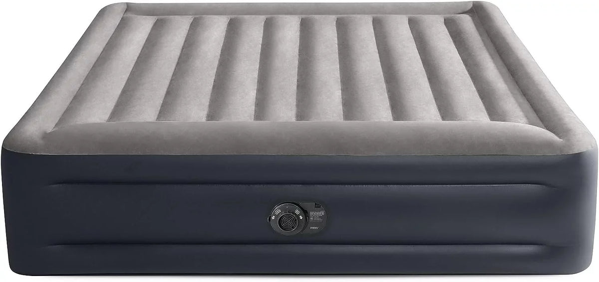Deluxe Raised Pillow Inflatable Blow Up Portable Firm Air Mattress with Built-in Internal Air Pump, King-Sized Bed