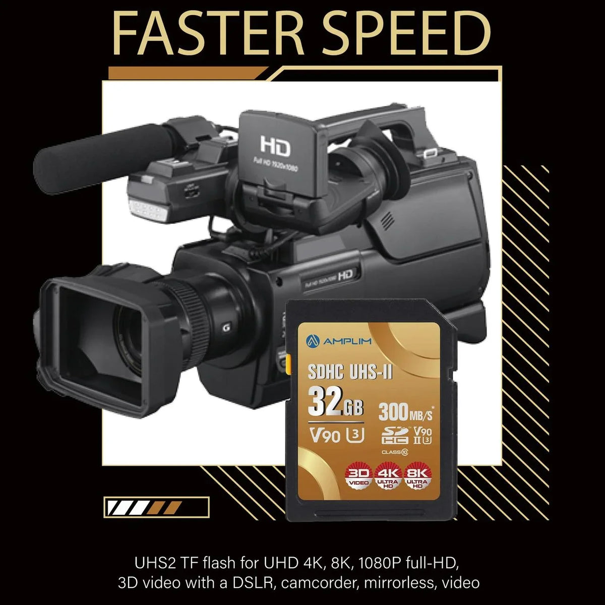 Amplim Extreme High Speed 32GB - V90   Card for 4K 8K  Video Camera Camcorder