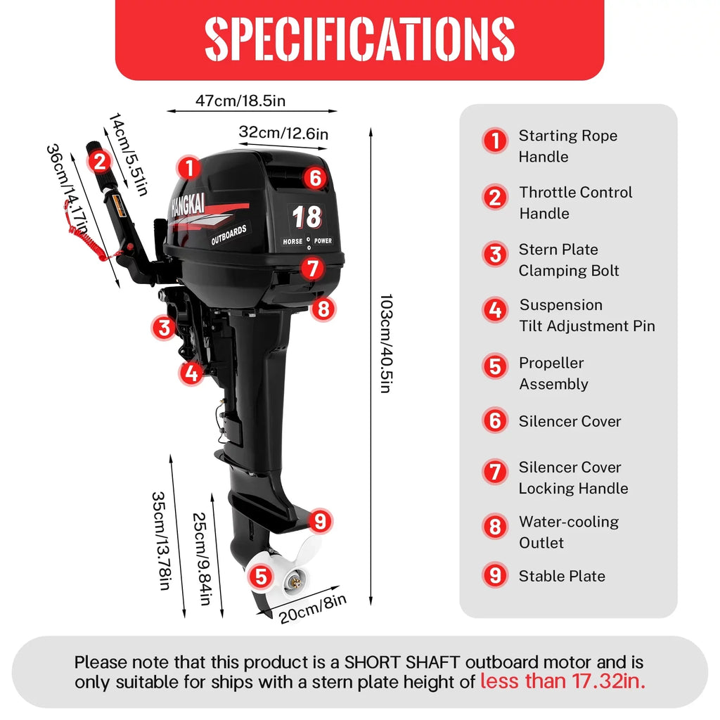 Fichiouy 2 Stroke 18  Outboard Motor Fishing Boat Engine Heavy Duty Water Cooling  System 246CC