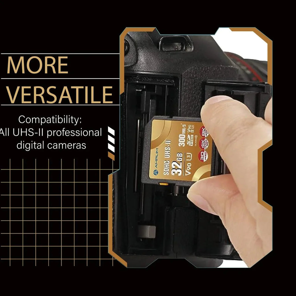 Amplim Extreme High Speed 32GB - V90   Card for 4K 8K  Video Camera Camcorder
