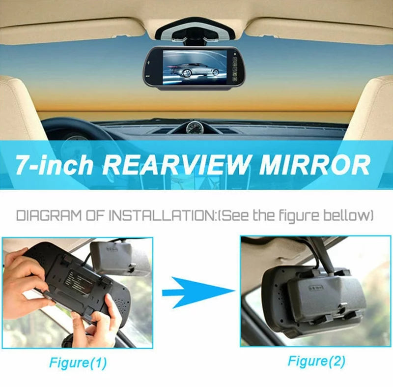 7" Mirror Monitor Wireless Car Rear View Kit +  Night Rear View Camera