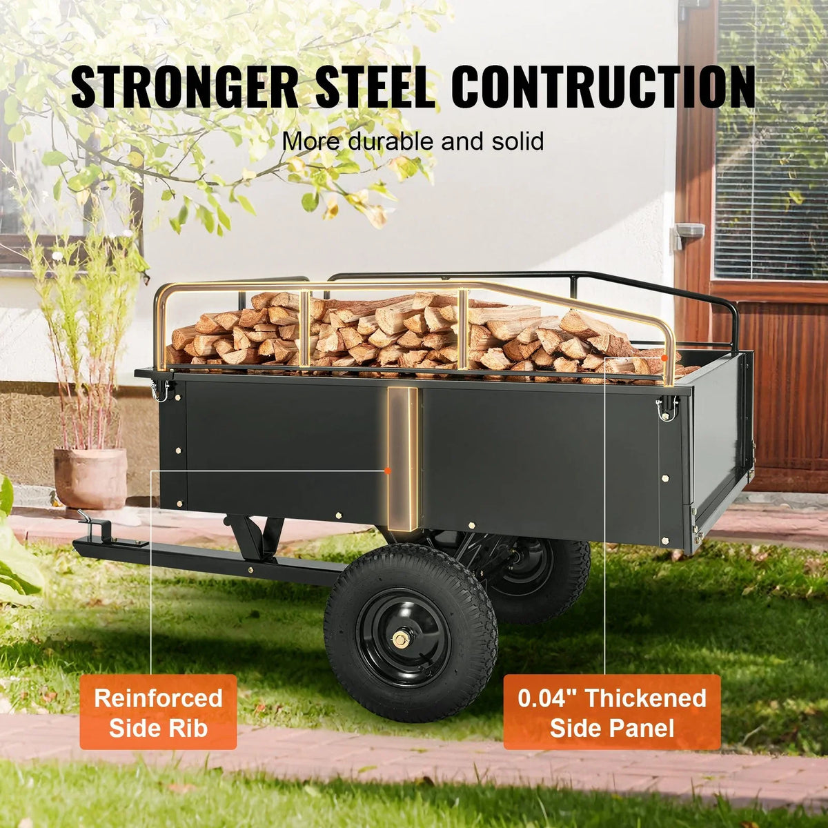 Heavy Duty  Trailer, 750lb Steel Dump Cart with 15 Cubic Feet Capacity, Garden Utility Trailer for Riding Lawn Mower Tractor