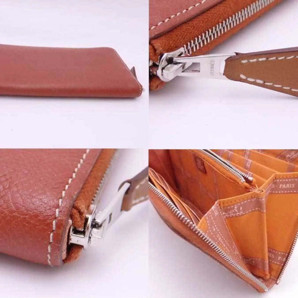 Pre-Owned Hermes  Round Zipper Long Wallet Azap Silk In Leather Brown x Orange Silver Women's (Good)