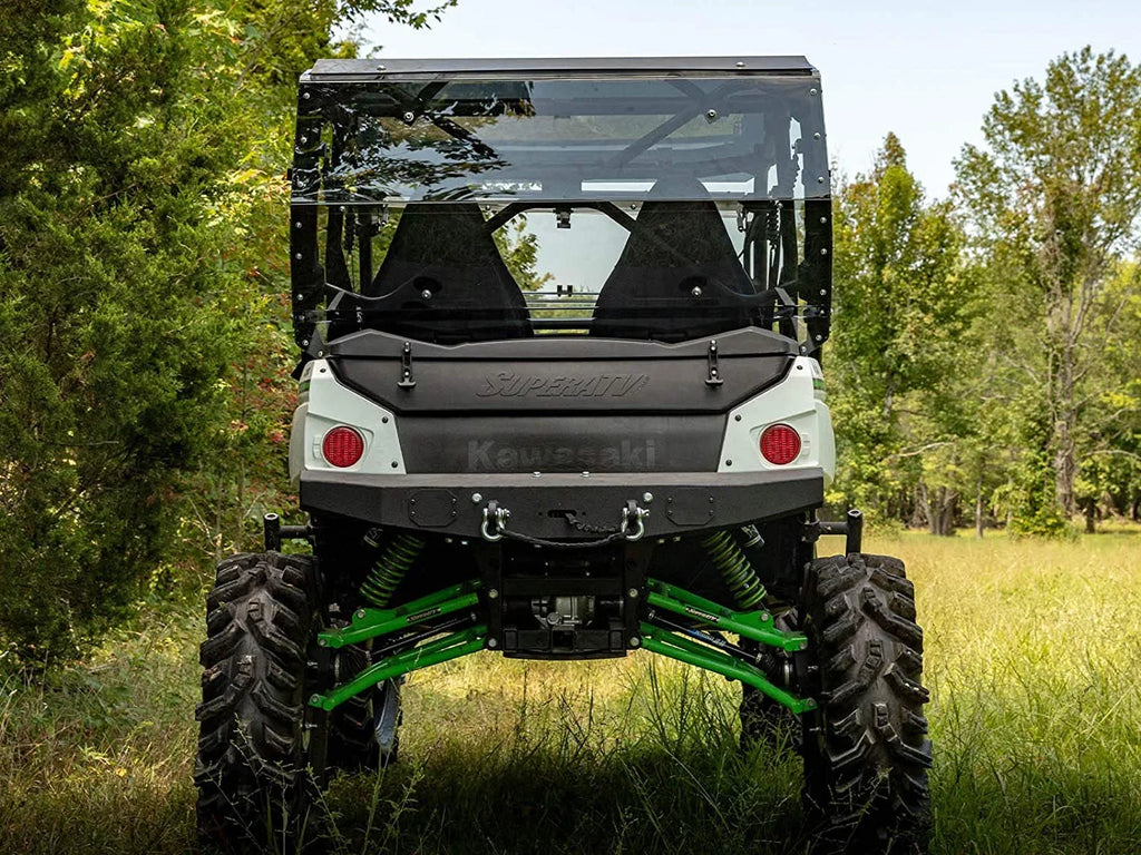SuperATV Heavy Duty Rear Windshield for 2014+ Kawasaki Teryx 4 800 / 2021+ Teryx 4 S 1/4" Thick Lightly Tinted Polycarbonate 250x Stronger Than Glass Protects You From Flying Debris Made in !