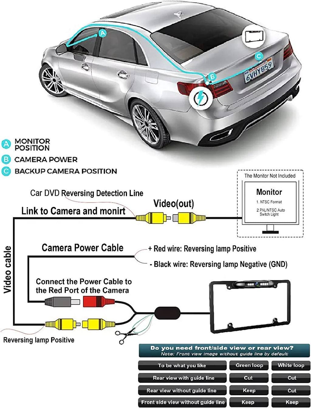Backup Camera Rearview License Plate Frame for  KWM56BT -M56BT Black