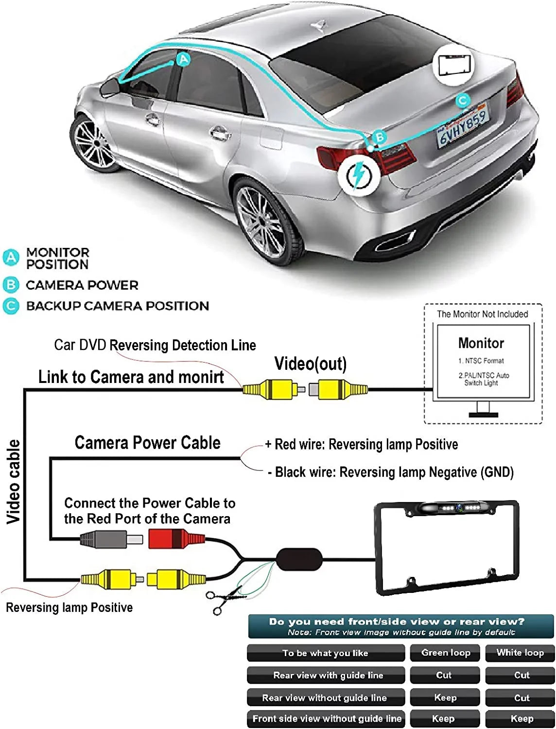 Backup Camera Rearview License Plate Frame for  KWM56BT -M56BT Black
