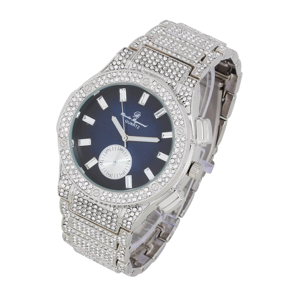 Charles Raymond Big Bling Watch Inspired by Hip Hop - Men's Iced Out Timepiece- Diamond Rhinestones on Blast - ST10311   Blue -C