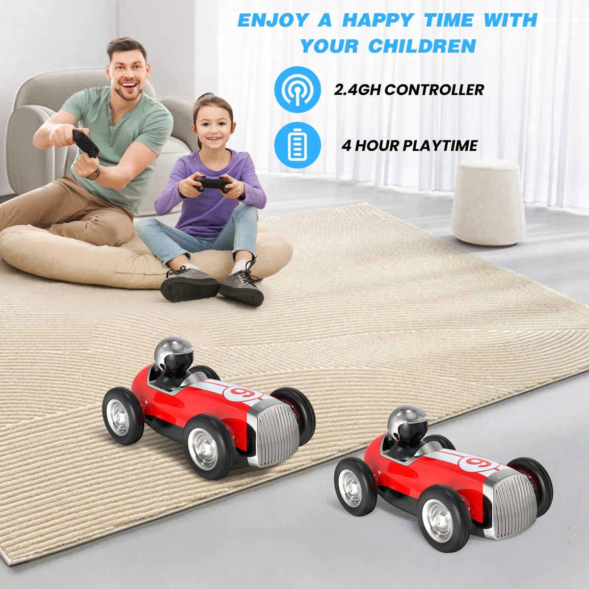 Remote Control Car with 2.4GHz Wireless Bluetooth Speaker 2 Speed Mode Fast  Car for Kids  Trucks Music  Stunt Car Toys for Boys Girls Gifts, Red