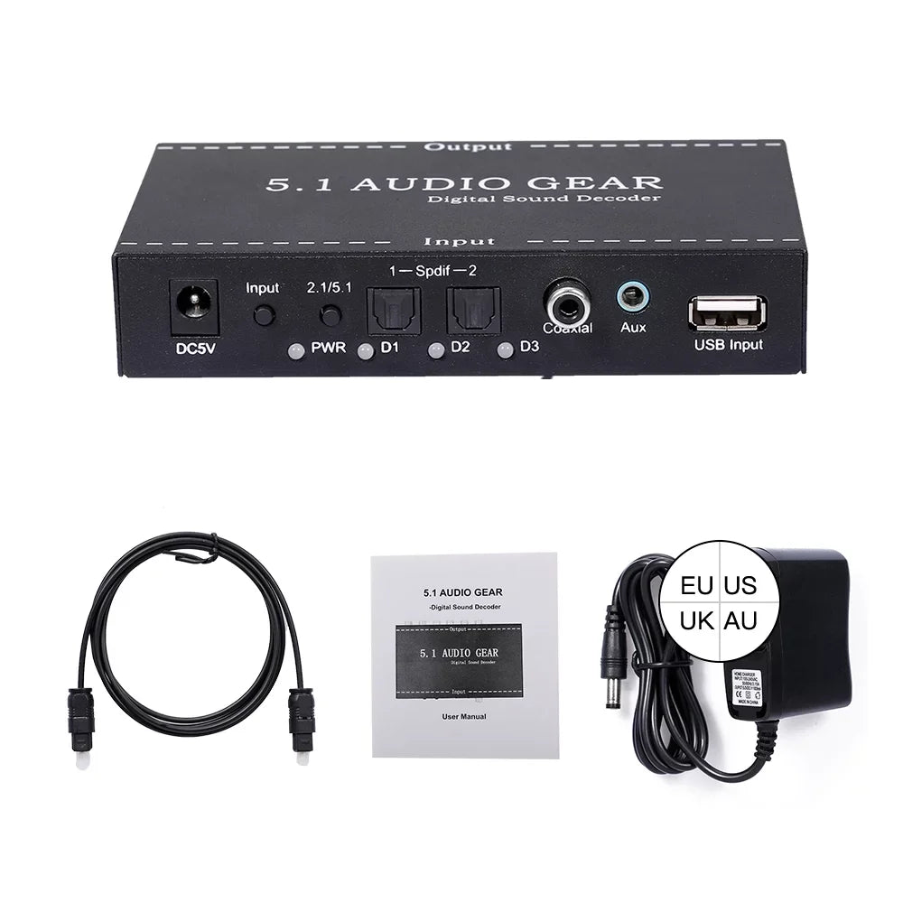 Nebublu -A6L 5.1 Audio Gear Digital Sound Decoder, Dolby Digital -3 Converter, 3.5mm Audio Output, Home Theater Audio Gear Replacement
