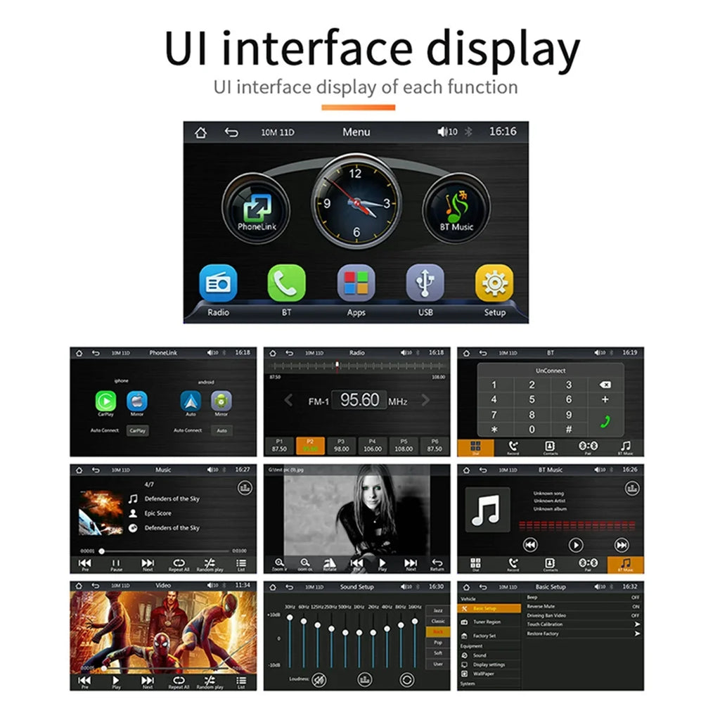7 Inch Car Stereo Radio, Double  Bluetooth Car MP5 Player, Digital Display Full  Touchscreen with Reverse Camera and Mirror Link Function, android auto