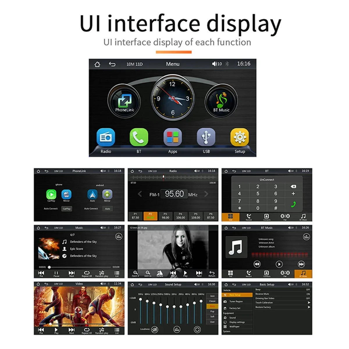 7 Inch Car Stereo Radio, Double  Bluetooth Car MP5 Player, Digital Display Full  Touchscreen with Reverse Camera and Mirror Link Function, android auto