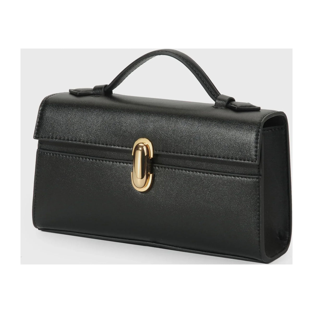 Qi Partner Handbags for Women The Symmetry Leather Top Handle Pochette Bags in Black