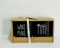 Rae Dunn     set of 2 all sides Black with White  lettering Ceramic Brushes Vanity Organizer