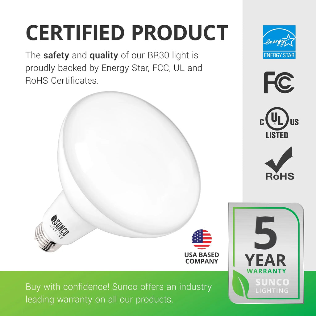Sunco Lighting 32 Pack BR30  Bulb, 11W=65W, 3000K Warm White, 850 , E26 Base, Dimmable, Indoor Flood Light for 5" or 6" Cans -  & Energy Star