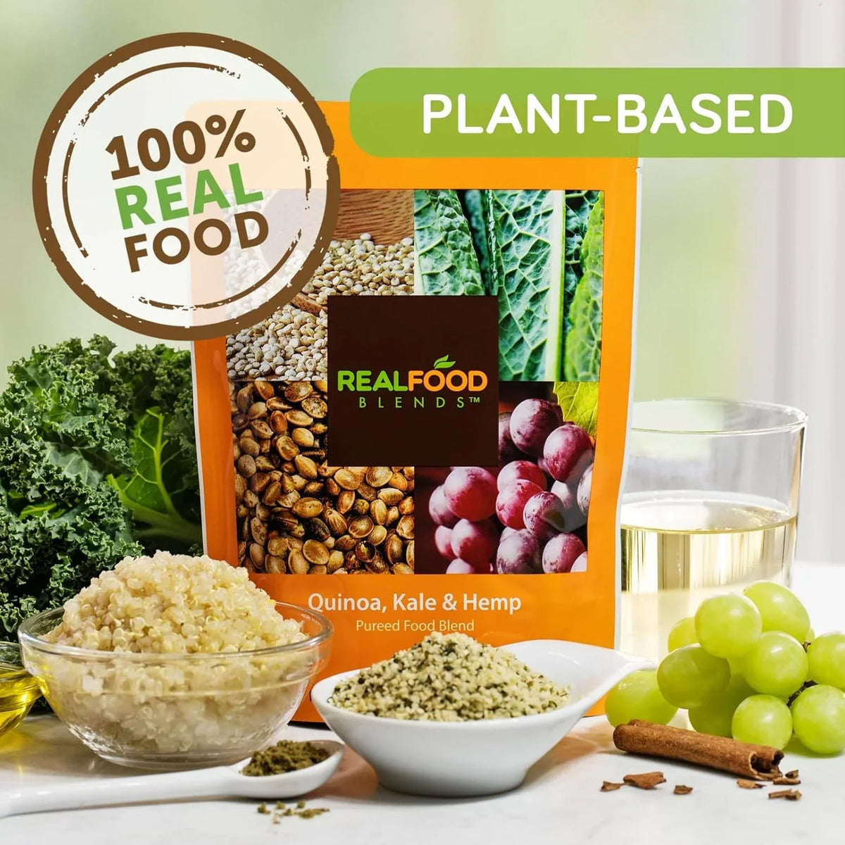 Real Food Blends - Quinoa, Kale & Hemp - Meals for Tube Fed People - 9.4 Oz Pouch (Pack of 12)
