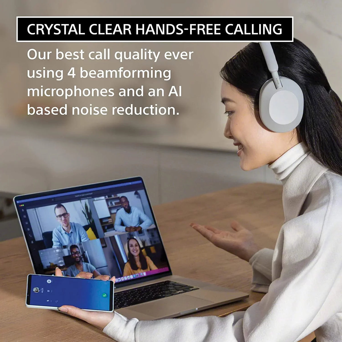 Sony -1000XM5 Wireless Noise Canceling Headphones (Silver) Pro Stand Kit