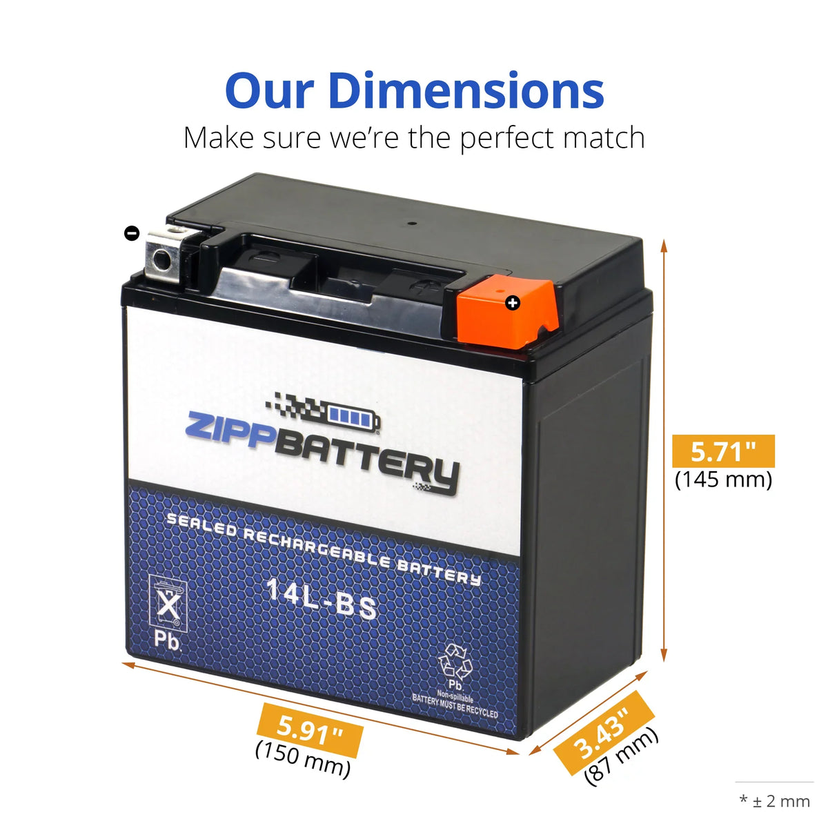 Zipp Battery YTX14- (14- 12 Volt,12 Ah, 200 ) Motorcycle Battery for Honda 1100cc Vt1100c, C3, T Shadow (spirit, Aero, A. C. E. Tourer) 2001