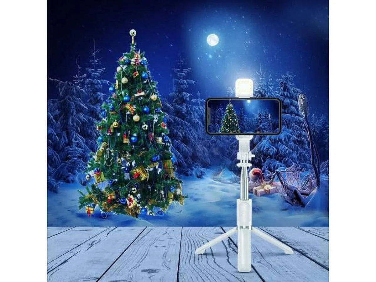 Selfie Stick Tripod with Remote, Extendable Cell Phone Tripods with  Ring Light, Remote Compatible with iPhone and Android (White, Model Q02s)