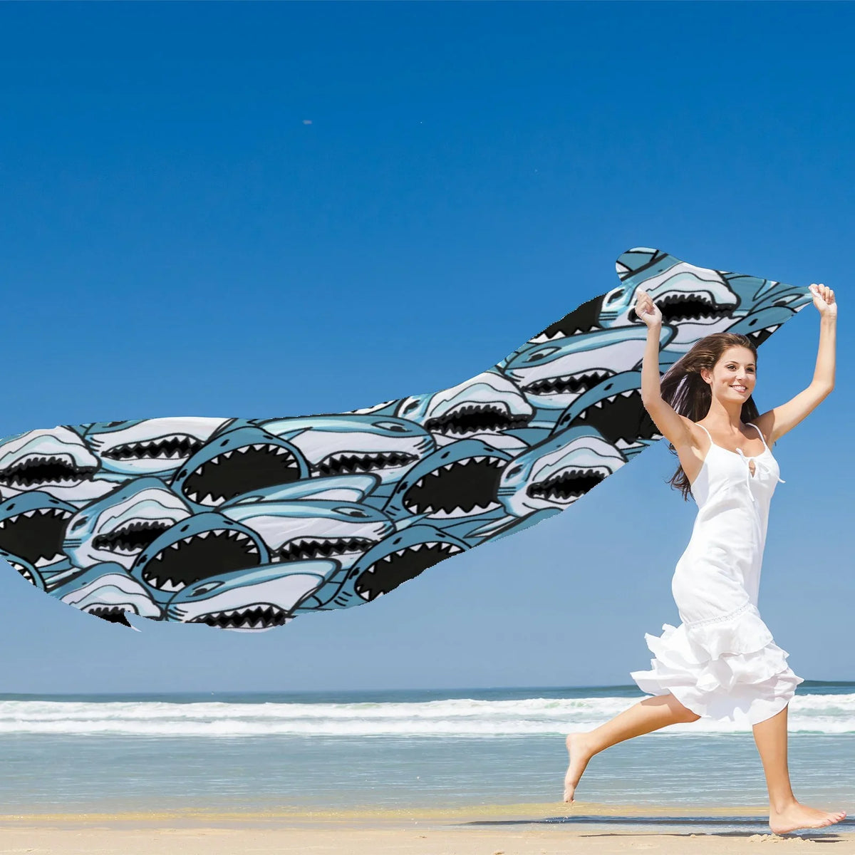 Angry Shark Silk Long Scarf for Women Large Oblong Sunscreen Shawls Wraps Neck Headscarf Hair Wraps Gift Packed