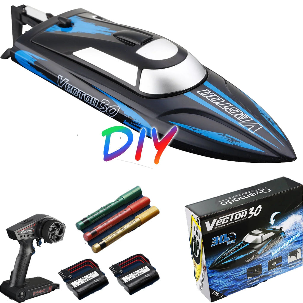 Remote Control Boat for Pools & Lakes, Campmoy Udi001 Venom Fast  Boat for Kids & Adults, Self Righting Remote Controlled Boat W/Extra Battery (Dark Blue)