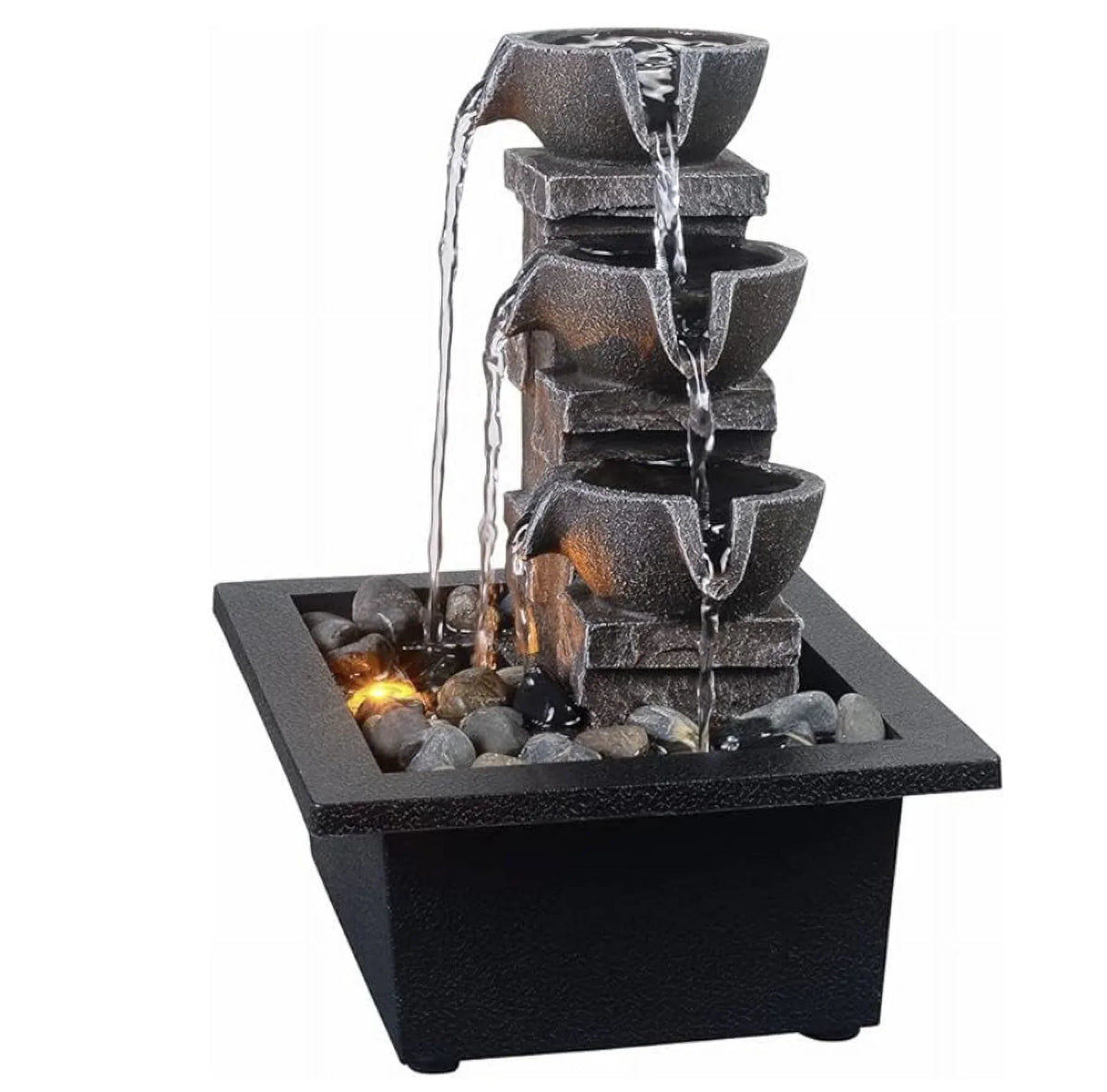 Home Décor Imitation 3-Tier Stone Wall Tabletop Fountain Many Natural River Rock Office Relaxing Waterfall Meditation Tabletop Fountain  Lights Fountain(22070)