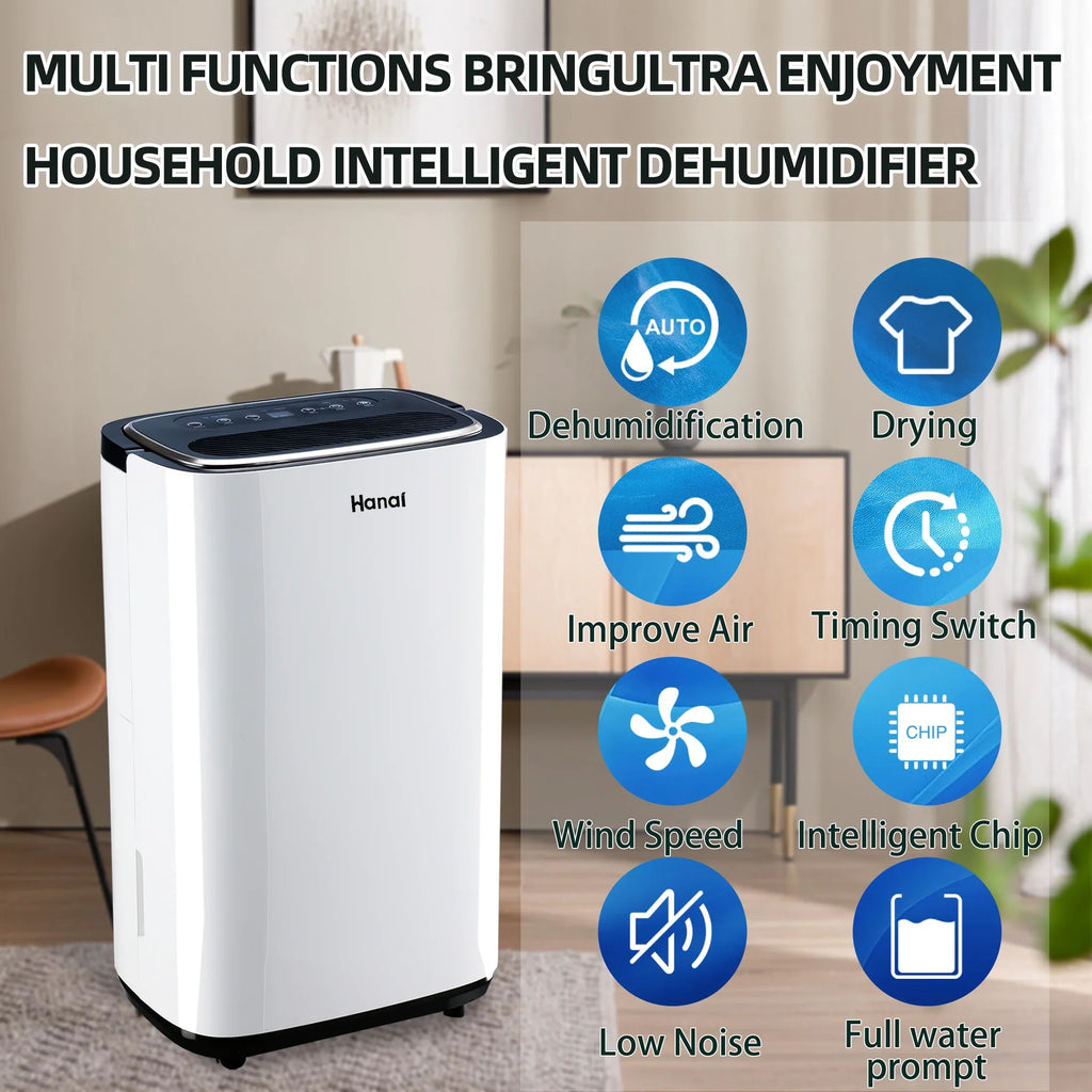 22 Pints Dehumidifier,1500 Sq.Ft,Protable Dehumidifier for Basement and Home with Drain Hose,Max Moisture Removal 30 Pints (95 "F, 95% ),White