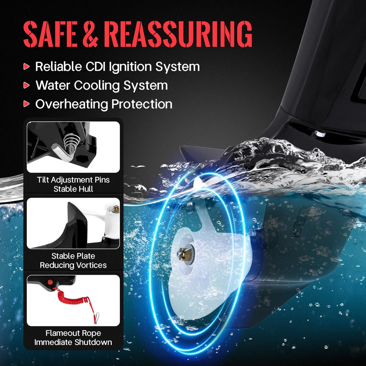 Fichiouy 2 Stroke 18  Outboard Motor Fishing Boat Engine Heavy Duty Water Cooling  System 246CC