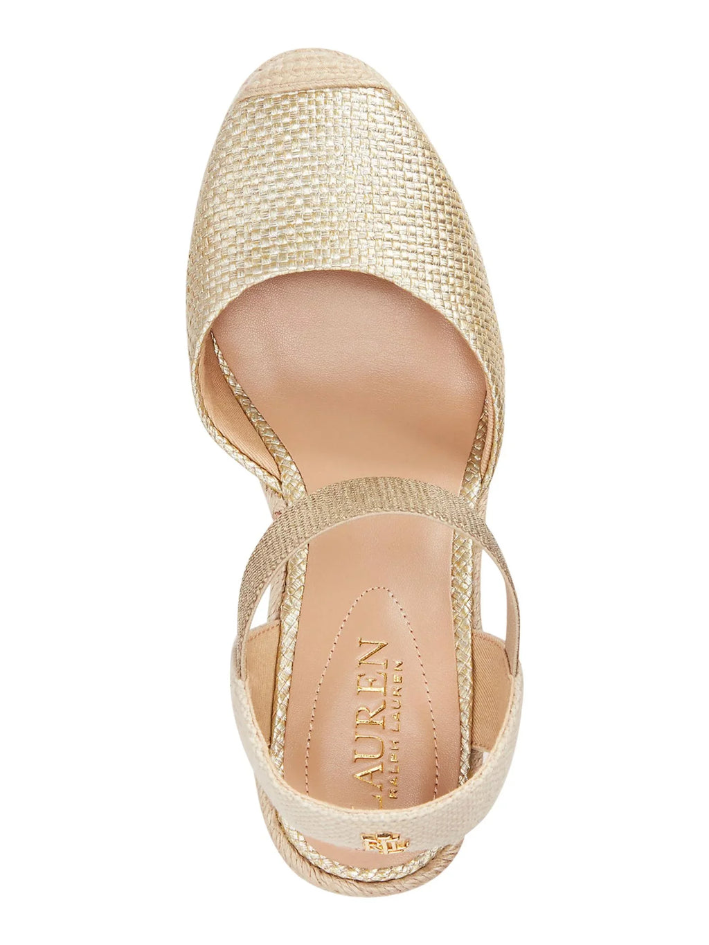 Mens Gold Mixed Media Ankle Strap Padded Pearle Cap Toe Wedge Slip On Espadrille Shoes 8 B