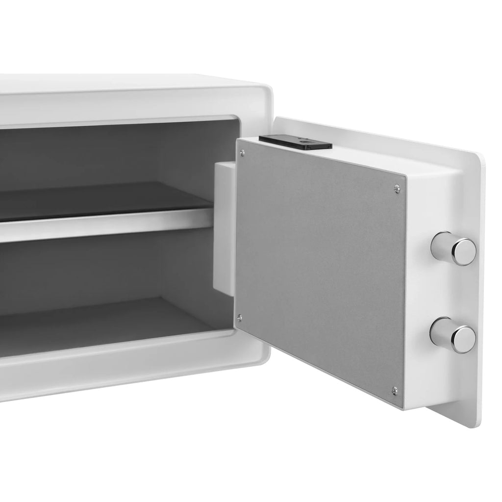 Pen + Gear Safes 0.57  with Electronic Lock, Backup Key, 1 Shelf, Carpeted Interior, White