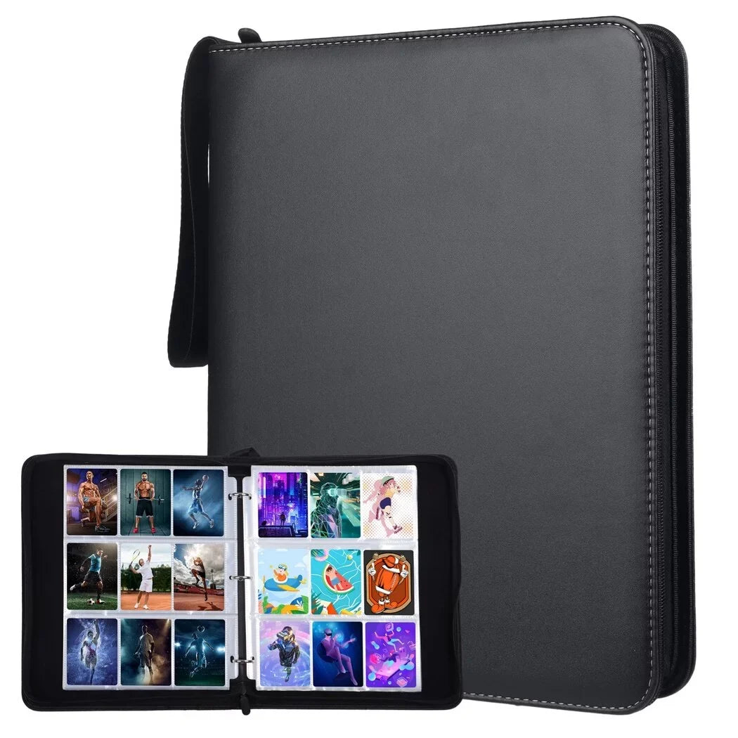 900-Pocket Trading Card Binder, Portable Card Binder with Removable Sheets, Sports Card Binder,  Leather Storage Case with Zipper for Standard-sized Baseball, Football, Basketball Cards
