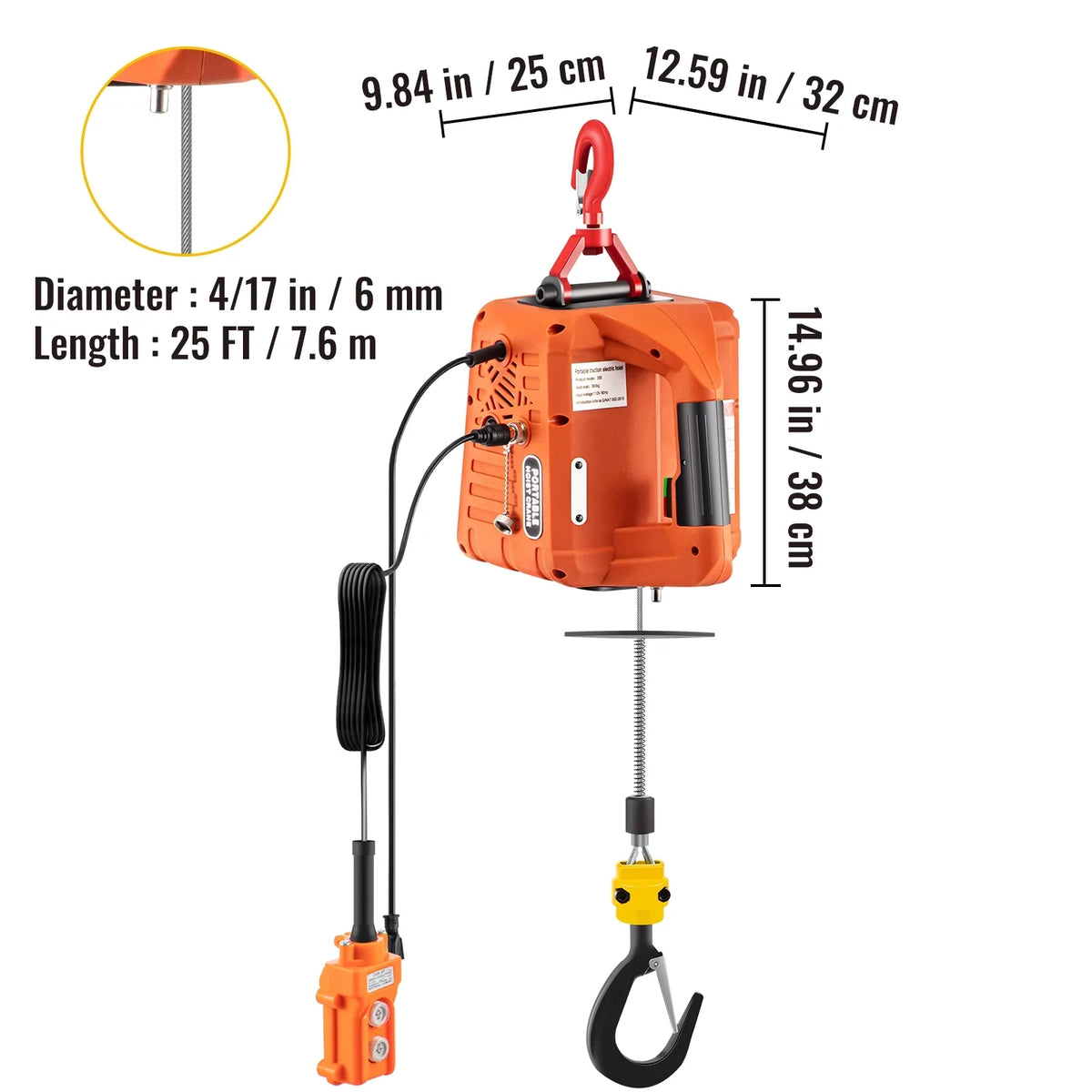 3-in-1 Electric Hoist Winch Portable Crane 1100lbs 25ft w/ Remote Control