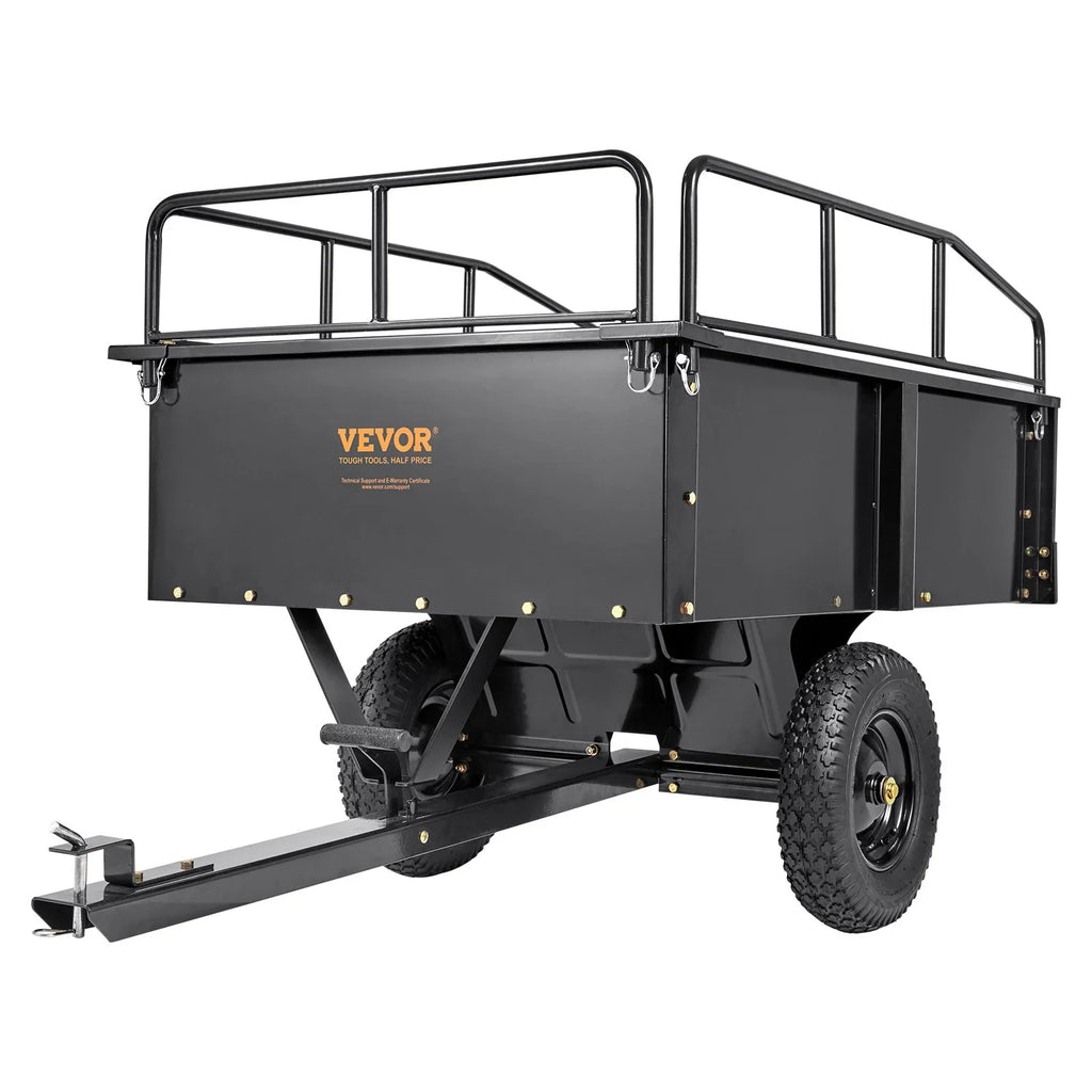 Heavy Duty  Trailer, 750lb Steel Dump Cart with 15 Cubic Feet Capacity, Garden Utility Trailer for Riding Lawn Mower Tractor