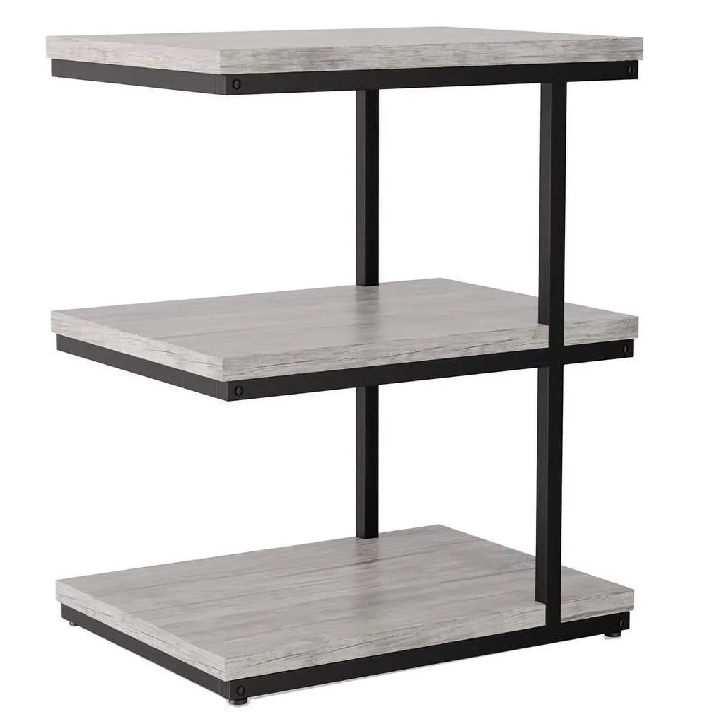 Neeva Industrial Metal 3-Shelf Side Table in Light Gray Set of 2