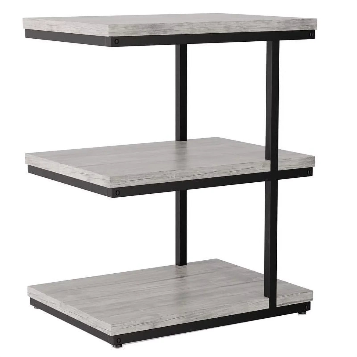 Neeva Industrial Metal 3-Shelf Side Table in Light Gray Set of 2