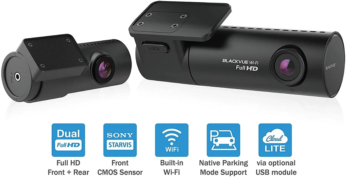 BlackVue DR590X-2CH with 32GB microSD Card | Full  Wi-Fi Dashcam | Parking Mode Support with Hogor Lens Cloth