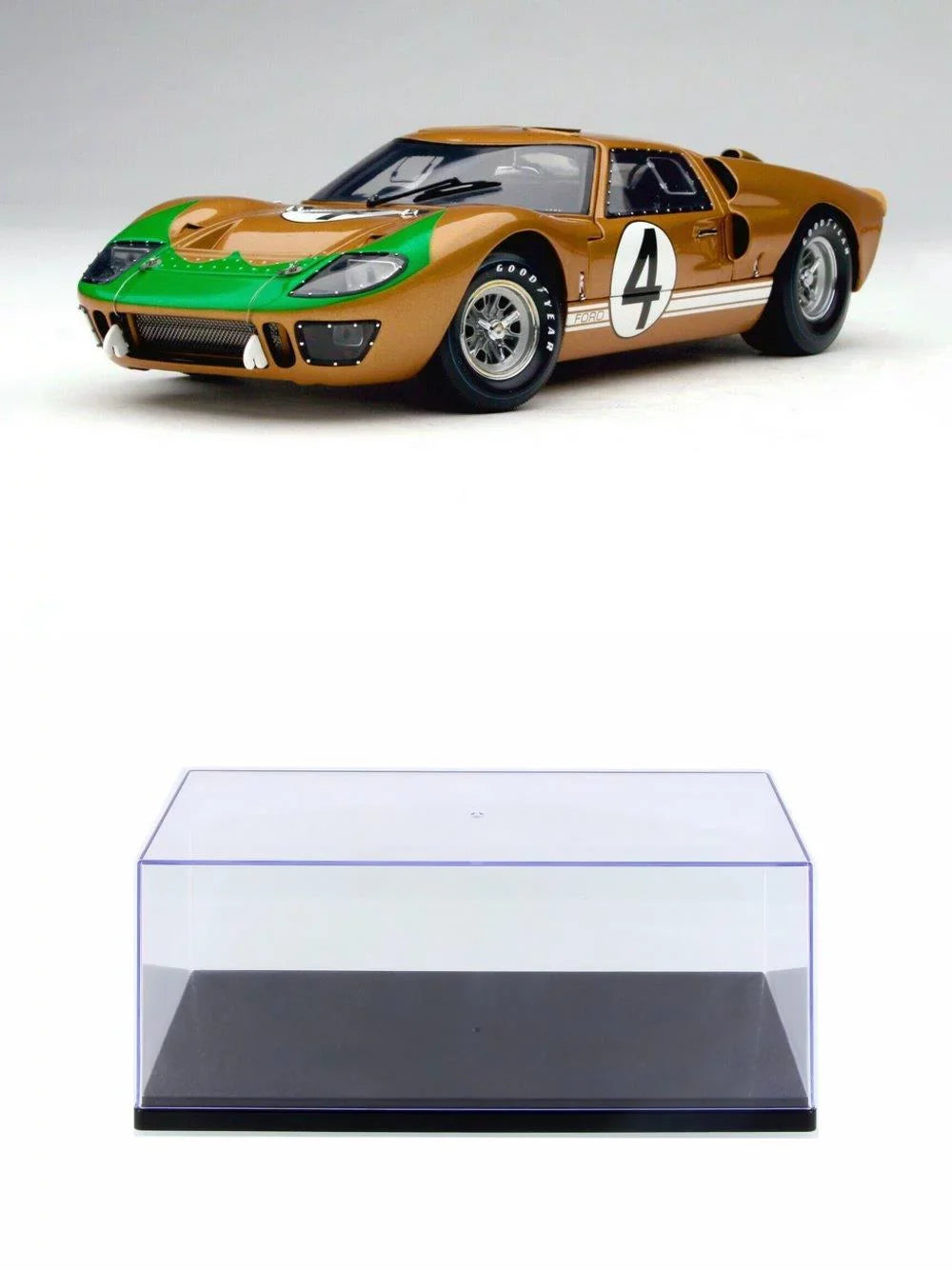 Diecast Car w/Display Case - 1966 Ford -40   Le Mans #4, Gold - Shelby Collectibles SC414G - 1/18 scale Diecast Car