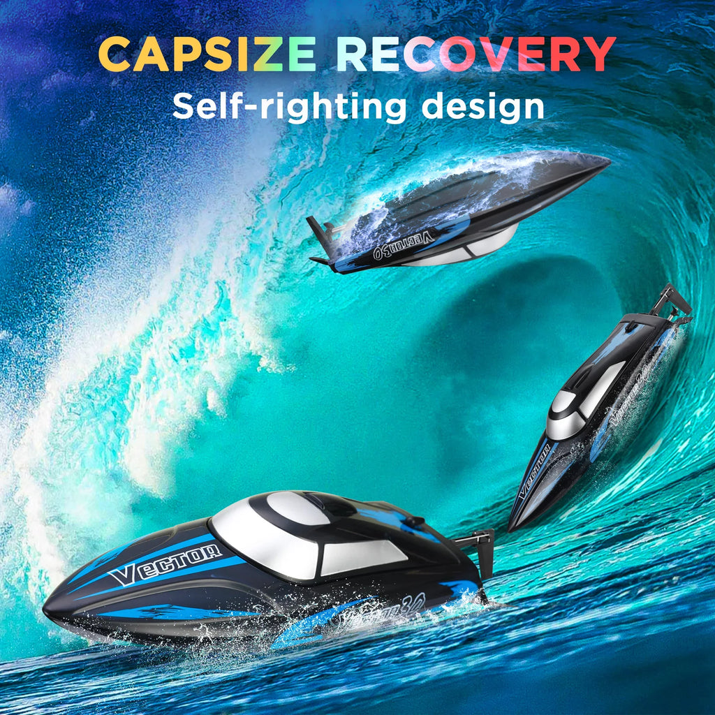 Remote Control Boat for Pools & Lakes, Campmoy Udi001 Venom Fast  Boat for Kids & Adults, Self Righting Remote Controlled Boat W/Extra Battery (Dark Blue)