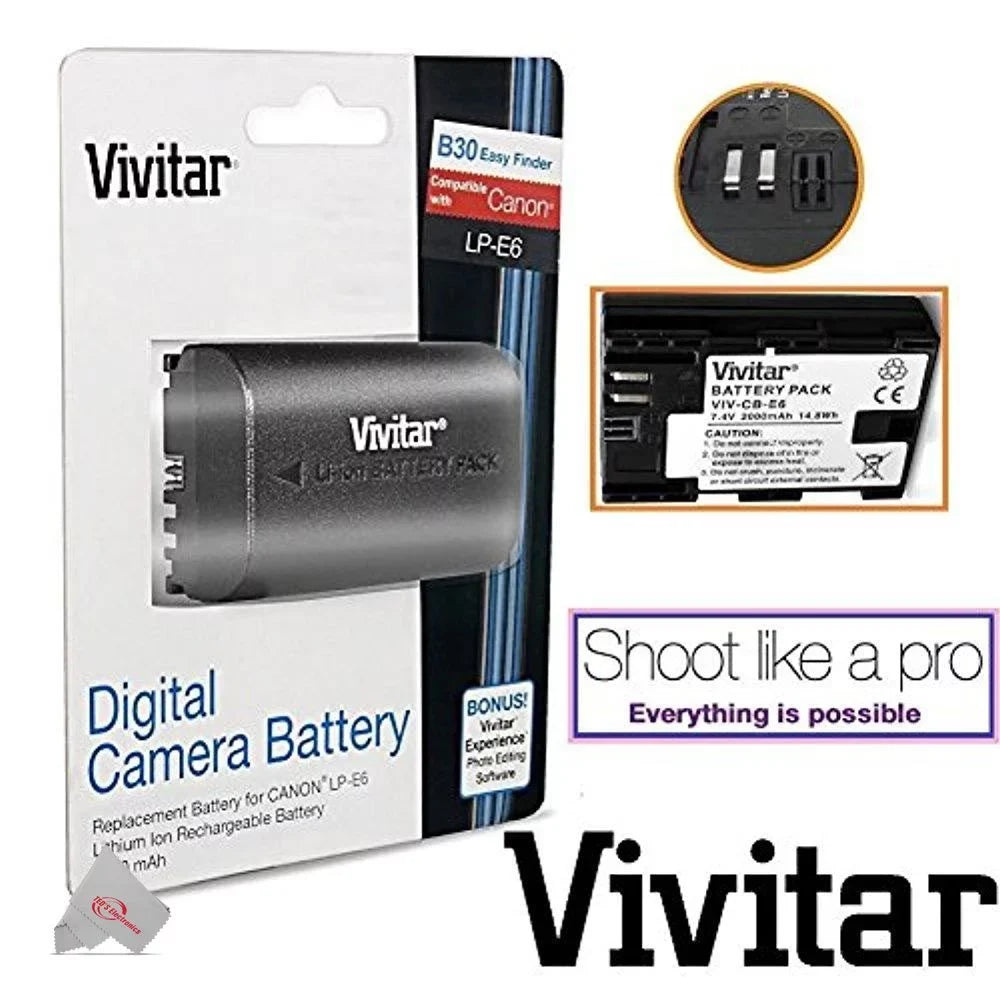 Two Pcs Vivitar --E6 Replacement Battery for Canon -E6