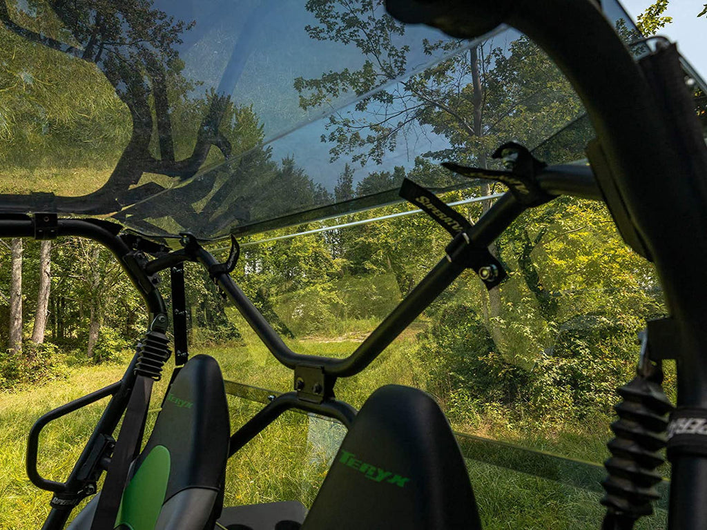 SuperATV Heavy Duty Rear Windshield for 2014+ Kawasaki Teryx 4 800 / 2021+ Teryx 4 S 1/4" Thick Lightly Tinted Polycarbonate 250x Stronger Than Glass Protects You From Flying Debris Made in !