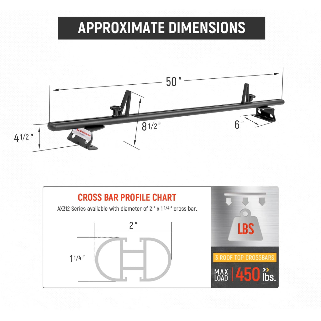 '-Racks Model AX312 Aluminum Van Roof Rack Cross Bars Fits for 2013-On NV200/ 2014-On Transit Connect/ 2013-2017 City Express, 3 Bar 50'' - Black