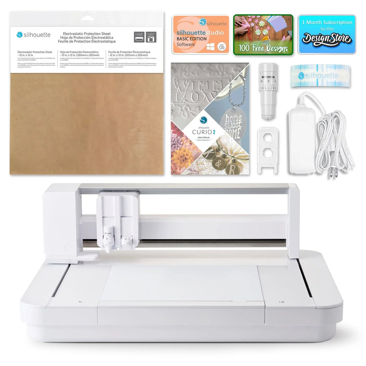 Silhouette Curio 2 w/ Advanced Blade Pack, 38 Oracal Sheets, Siser