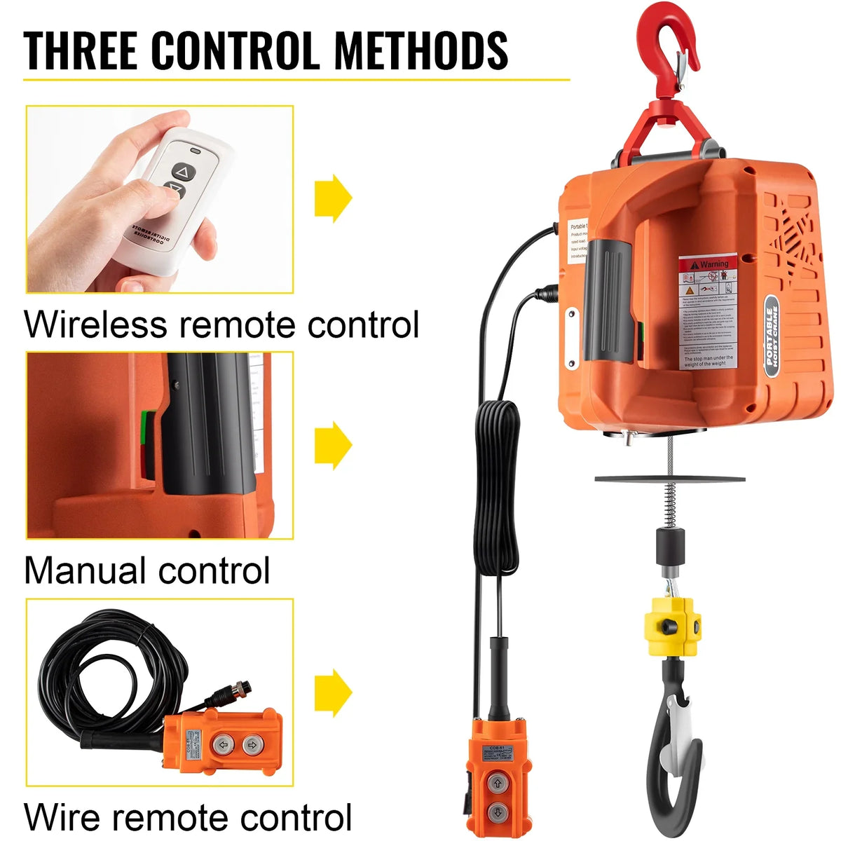 3-in-1 Electric Hoist Winch Portable Crane 1100lbs 25ft w/ Remote Control
