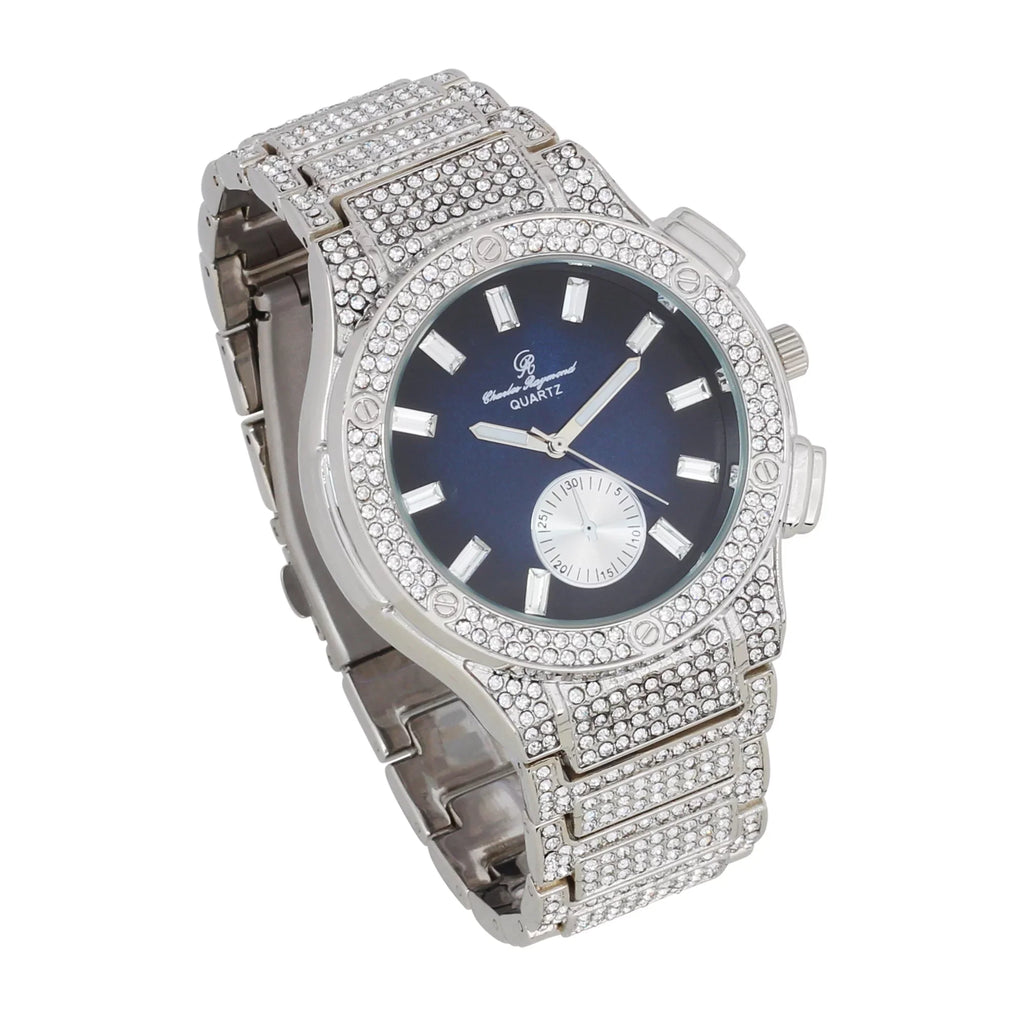 Charles Raymond Big Bling Watch Inspired by Hip Hop - Men's Iced Out Timepiece- Diamond Rhinestones on Blast - ST10311   Blue -C