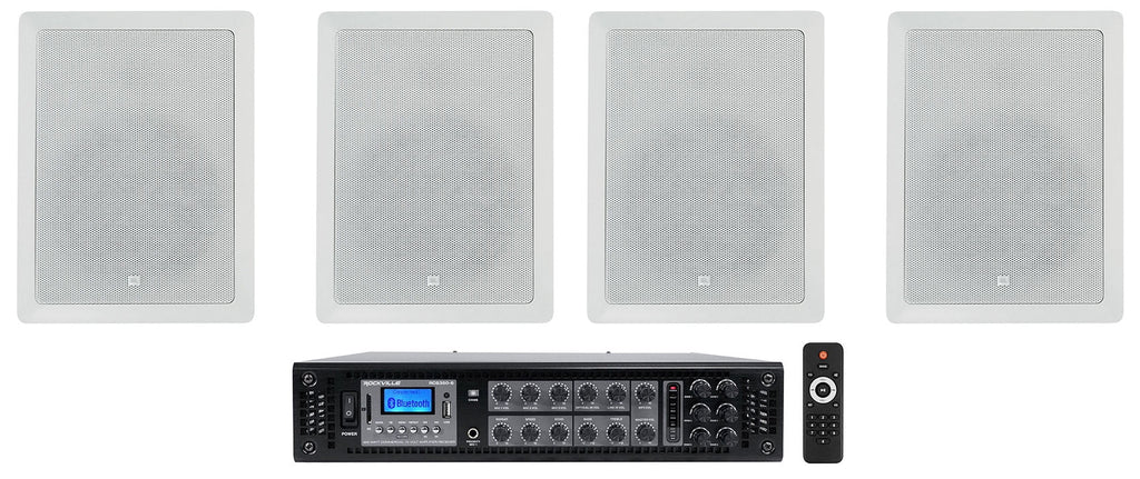(4)   128  8" 50w Commercial 70v In-Wall Speakers+Amp For Restaurant